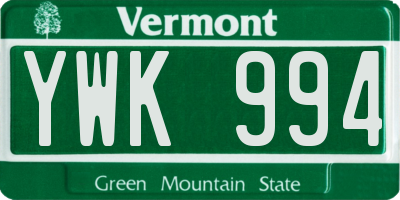 VT license plate YWK994