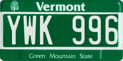 VT license plate YWK996