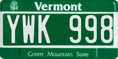 VT license plate YWK998