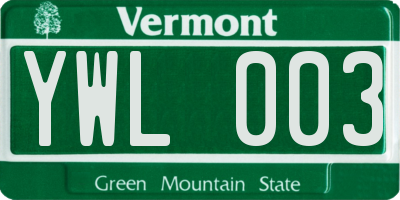 VT license plate YWL003