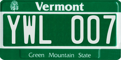 VT license plate YWL007