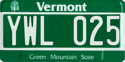 VT license plate YWL025