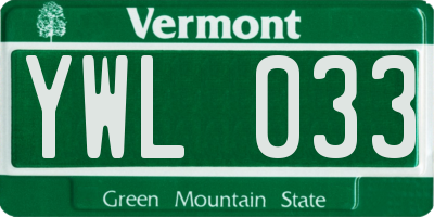 VT license plate YWL033