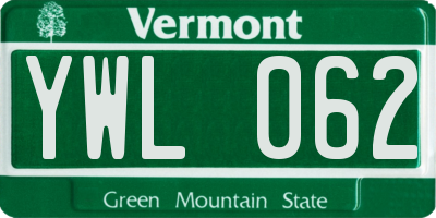 VT license plate YWL062