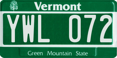 VT license plate YWL072