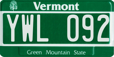 VT license plate YWL092