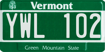 VT license plate YWL102