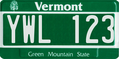 VT license plate YWL123
