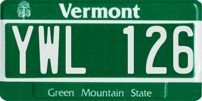 VT license plate YWL126