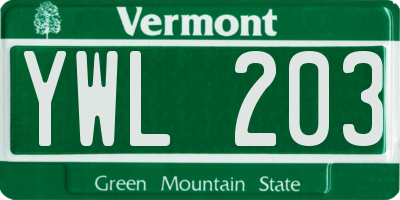 VT license plate YWL203