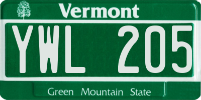 VT license plate YWL205