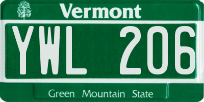 VT license plate YWL206