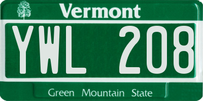 VT license plate YWL208