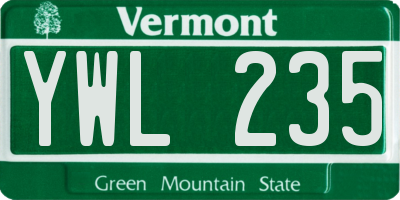 VT license plate YWL235