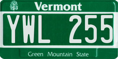 VT license plate YWL255