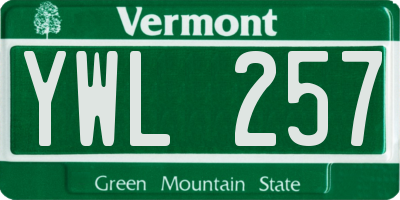 VT license plate YWL257