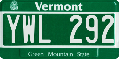 VT license plate YWL292