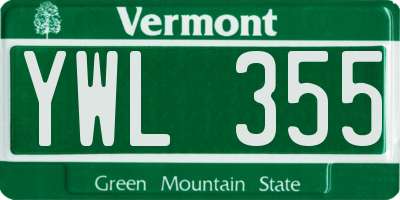 VT license plate YWL355