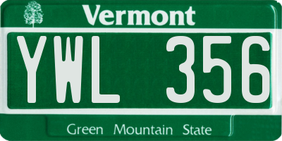 VT license plate YWL356