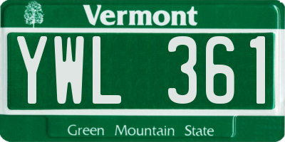VT license plate YWL361