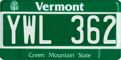VT license plate YWL362