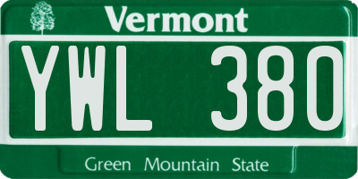 VT license plate YWL380