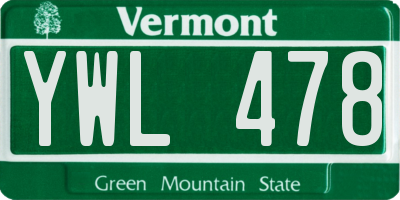 VT license plate YWL478