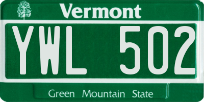 VT license plate YWL502
