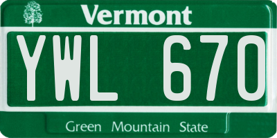 VT license plate YWL670
