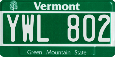 VT license plate YWL802