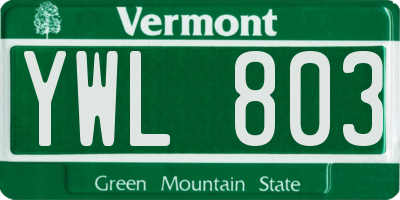 VT license plate YWL803