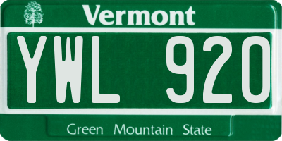 VT license plate YWL920