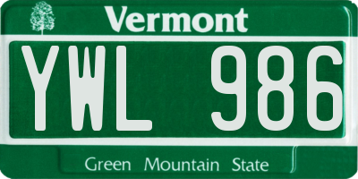 VT license plate YWL986