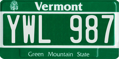 VT license plate YWL987