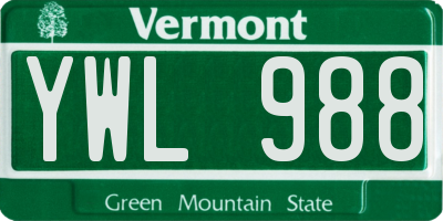 VT license plate YWL988