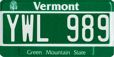VT license plate YWL989