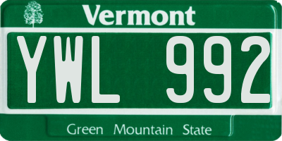 VT license plate YWL992