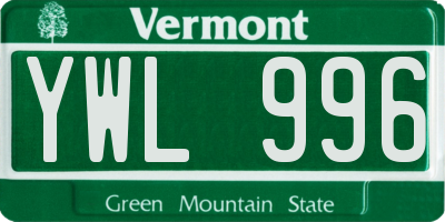 VT license plate YWL996