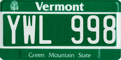 VT license plate YWL998