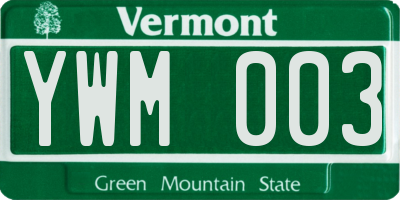 VT license plate YWM003