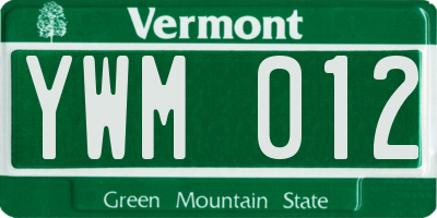 VT license plate YWM012