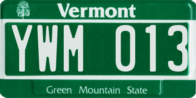 VT license plate YWM013