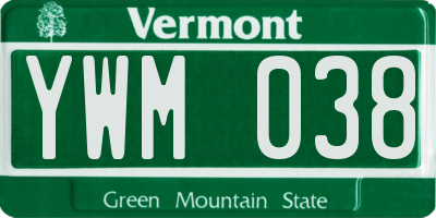 VT license plate YWM038