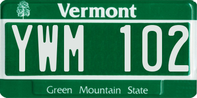 VT license plate YWM102