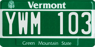 VT license plate YWM103