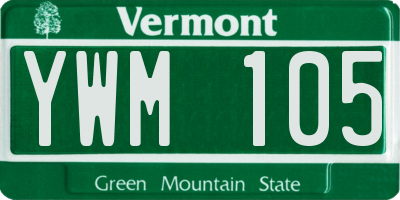 VT license plate YWM105