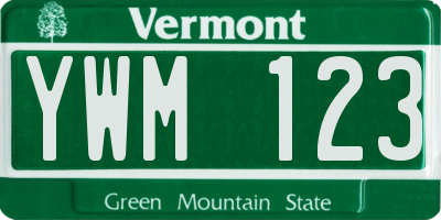 VT license plate YWM123