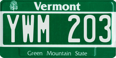 VT license plate YWM203