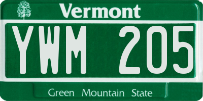 VT license plate YWM205