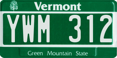 VT license plate YWM312